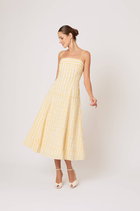 Drop Me a Note Dress in Seersucker Check