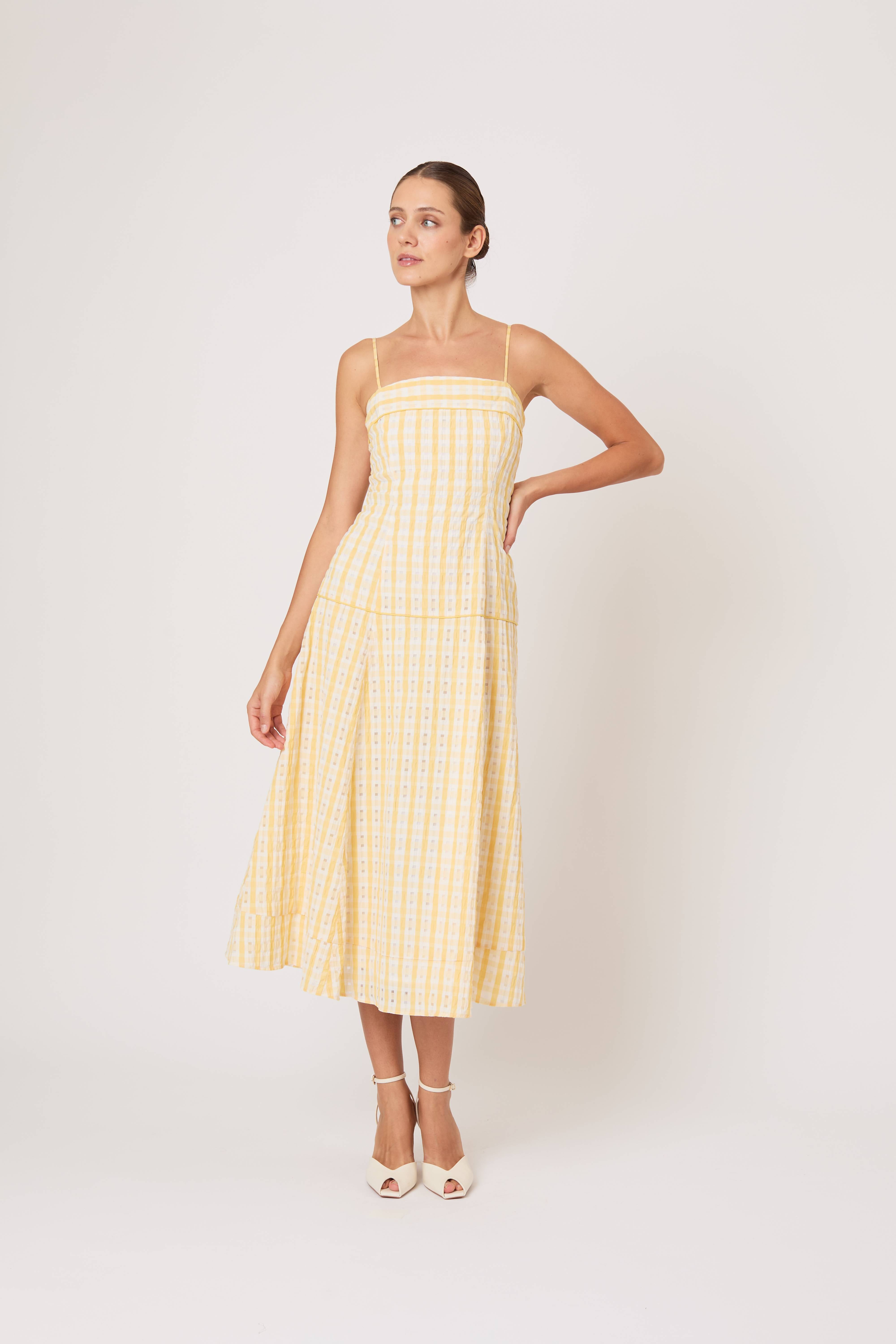 Drop Me a Note Dress in Seersucker Check – Rosie Assoulin