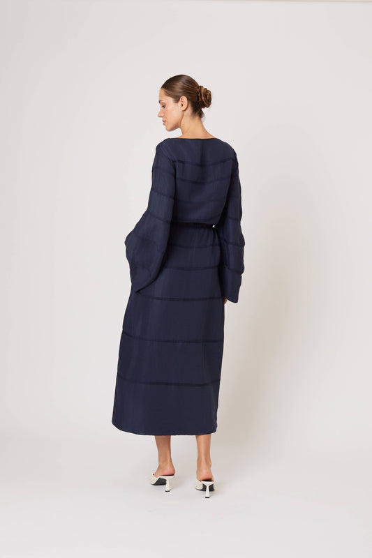 Ribbon Caftan Dress in Linen Viscose