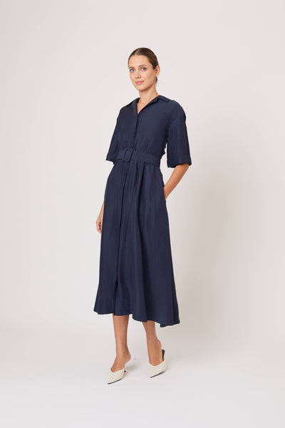 Jane Shirt Dress in Linen Viscose Navy / 14