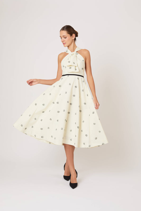 Sailor Dress in Floral Embossed Crepe