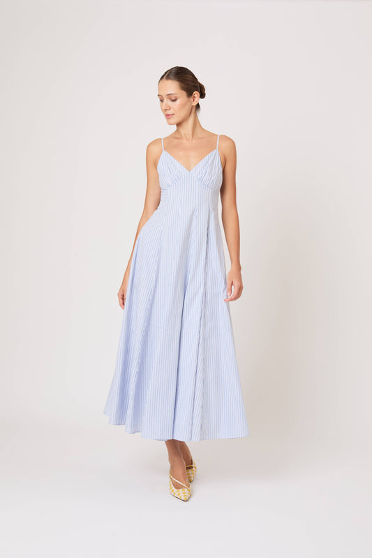 Cami Maxi Dress in Men's Shirting Blue Stripe