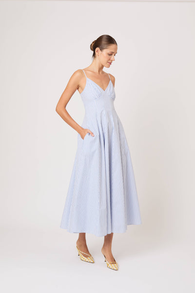 Cami Maxi Dress in Men's Shirting Blue Stripe