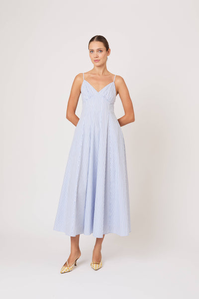 Cami Maxi Dress in Men's Shirting Blue Stripe