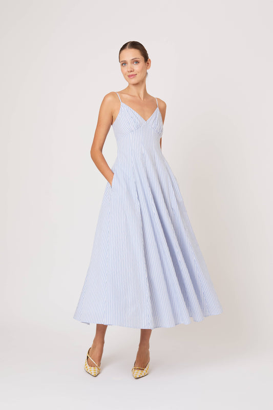 Cami Maxi Dress in Men's Shirting Blue Stripe