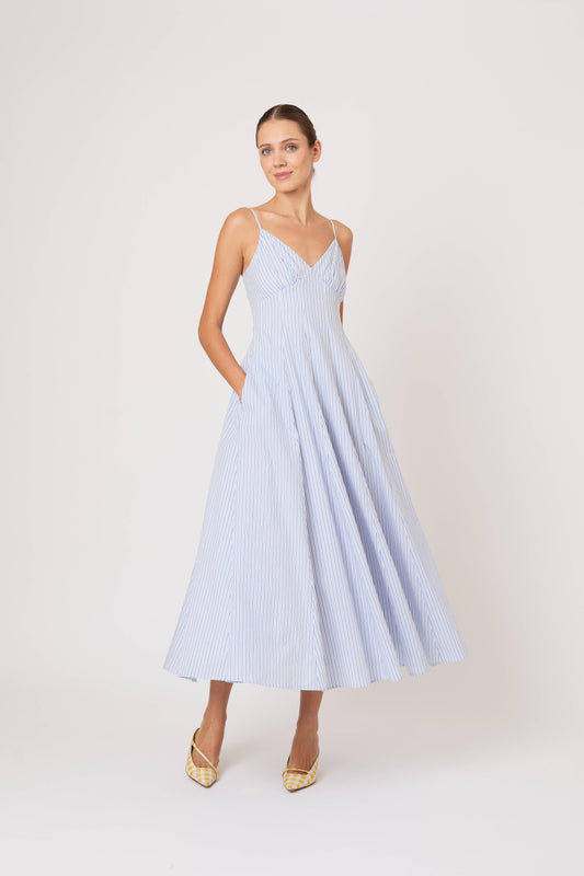 Cami Maxi Dress in Men's Shirting Blue Stripe