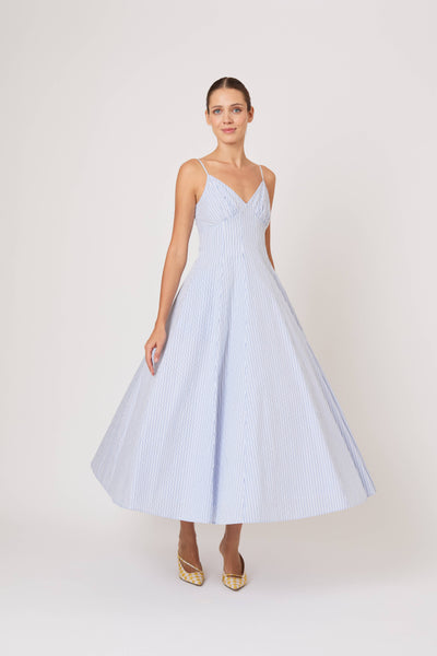 Cami Maxi Dress in Men's Shirting Blue Stripe