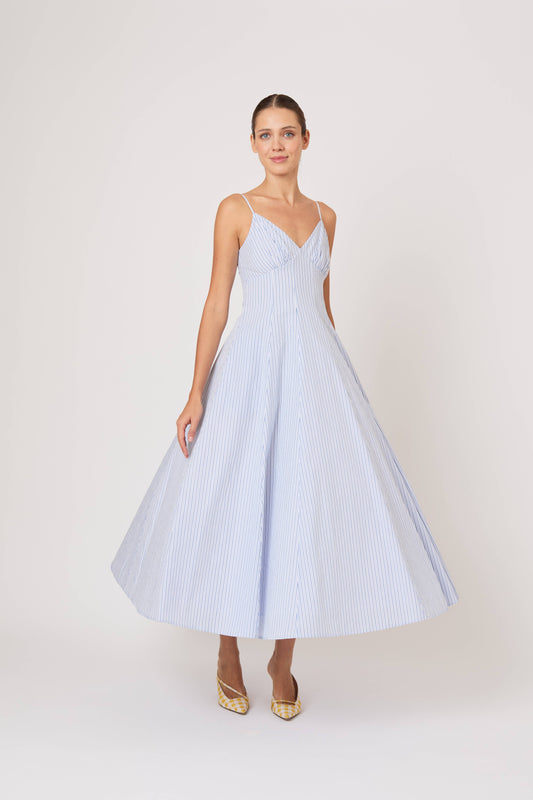 Cami Maxi Dress in Men's Shirting Blue Stripe