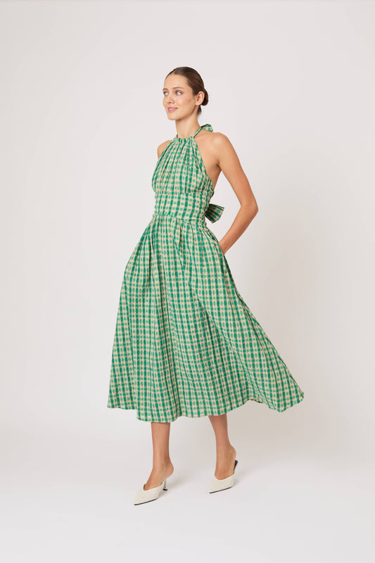 checkered halter dress Rosie Assoulin - Halter in the Name of Love Gingham Midi Dress - Green - US 10