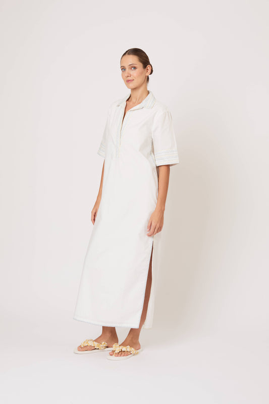 Caftan Dress in Trapunto Cotton White / S Caftan Dress in Trapunto Cotton White / S