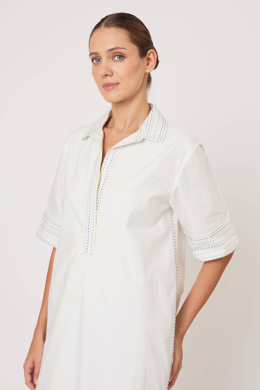 Caftan Dress in Trapunto Cotton White / XL Caftan Dress in Trapunto Cotton White / XL