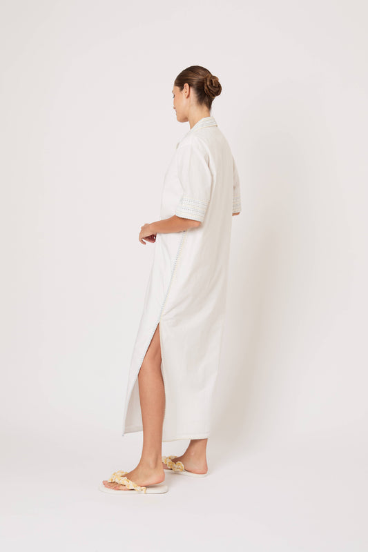 Caftan Dress in Trapunto Cotton White / S Caftan Dress in Trapunto Cotton White / S
