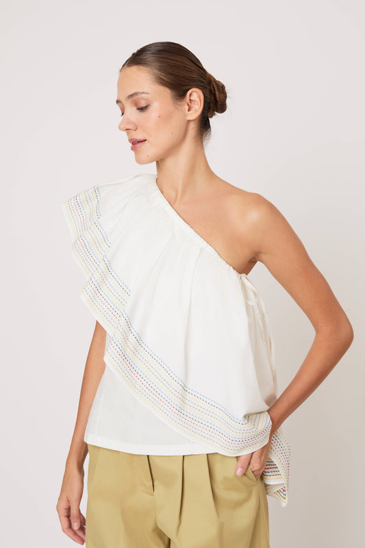 Wedge Top in Trapunto Cotton