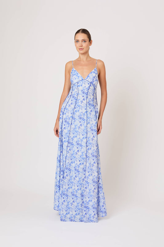 Rosie Assoulin Women's Cami Floral Cotton Poplin Maxi Dress - Blue Multi - Size 12 Rosie Assoulin Women's Cami Floral Cotton Poplin Maxi Dress - Blue Multi - Size 12