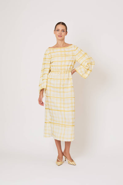 Ribbon Caftan Dress in Watercolor Gingham