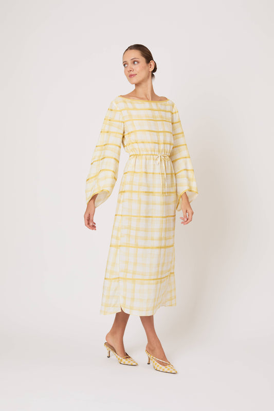 Ribbon Caftan Dress in Watercolor Gingham – Rosie Assoulin Ribbon Caftan Dress in Watercolor Gingham – Rosie Assoulin