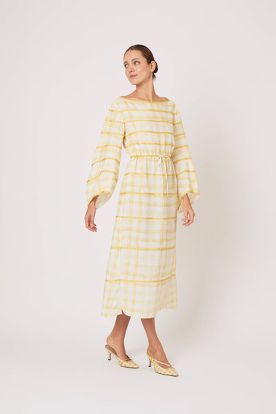 Ribbon Caftan Dress in Watercolor Gingham