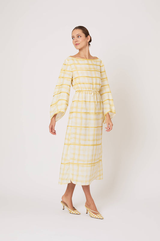 Ribbon Caftan Dress in Watercolor Gingham