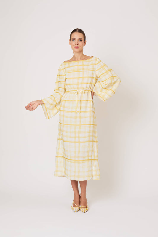 Ribbon Caftan Dress in Watercolor Gingham