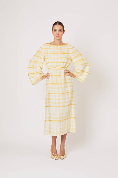 Ribbon Caftan Dress in Watercolor Gingham