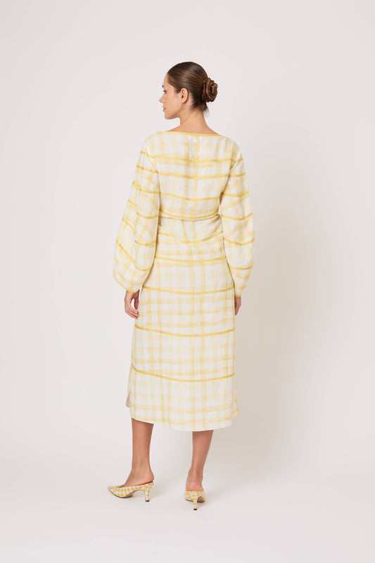 Ribbon Caftan Dress in Watercolor Gingham