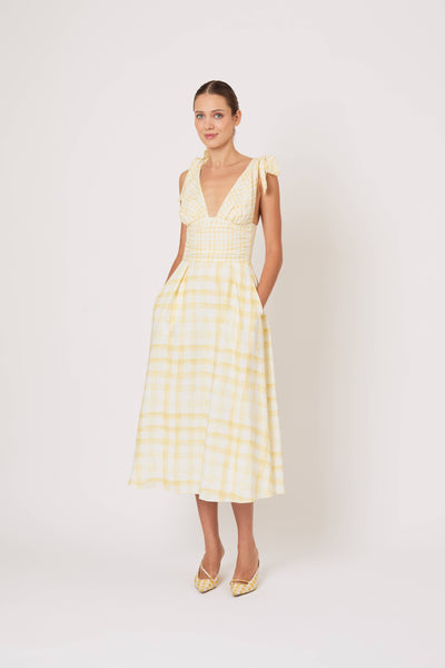 Bow Shoulder Dress in Watercolor Gingham