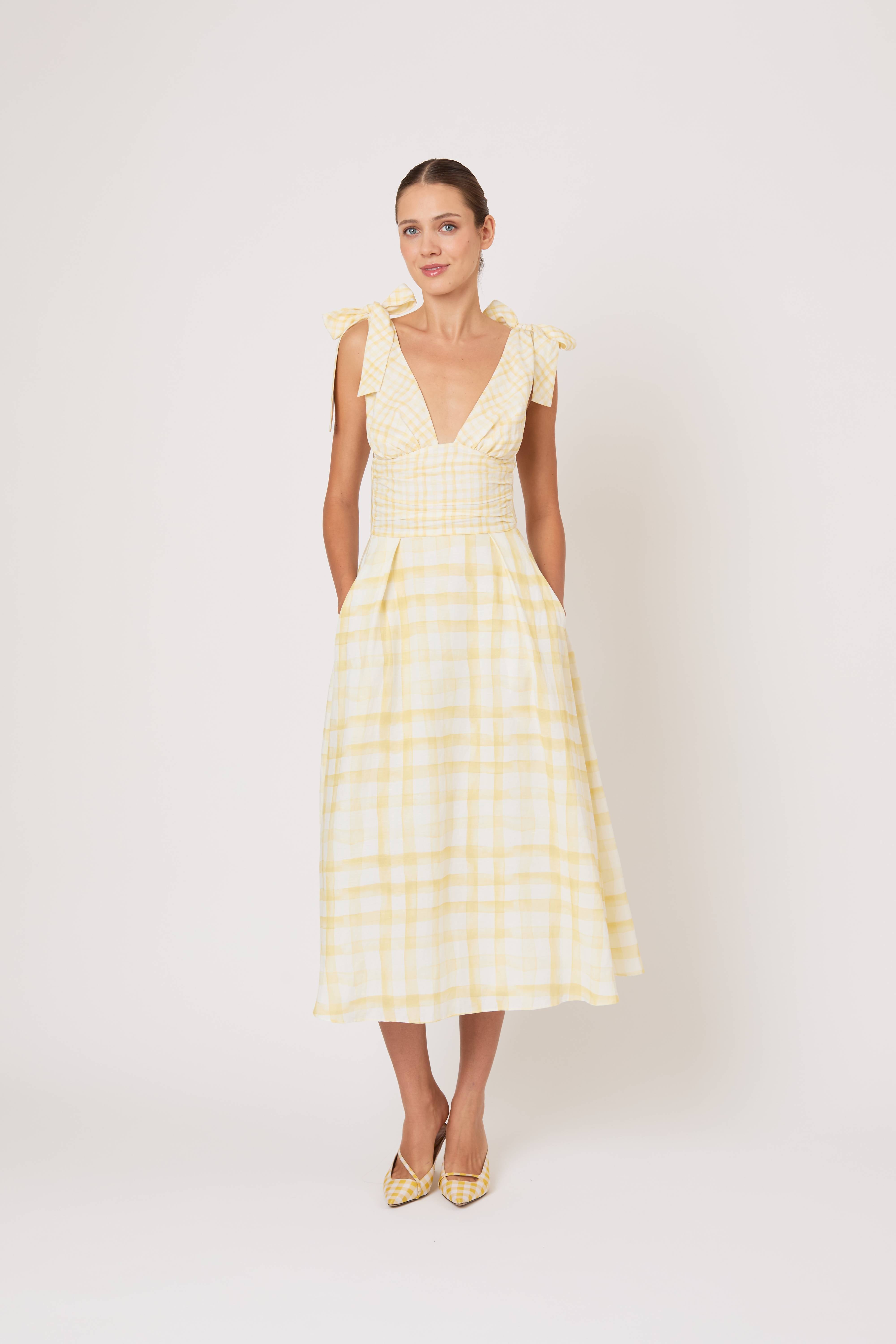 Bow Shoulder Dress in Watercolor Gingham – Rosie Assoulin