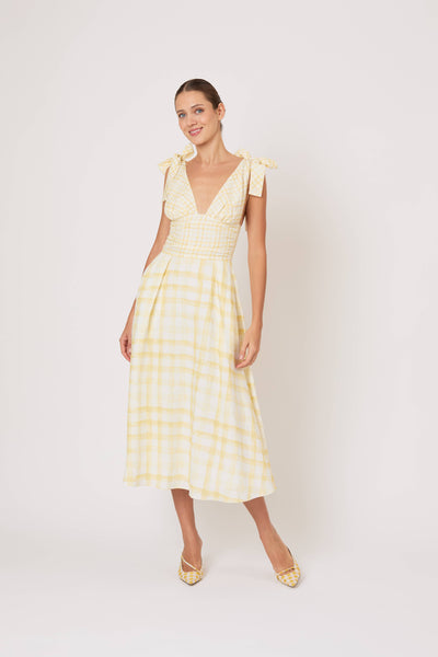 Bow Shoulder Dress in Watercolor Gingham