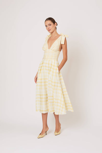 Bow Shoulder Dress in Watercolor Gingham