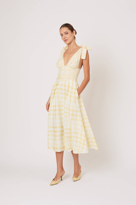 Bow Shoulder Dress in Watercolor Gingham