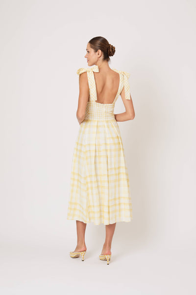 Bow Shoulder Dress in Watercolor Gingham