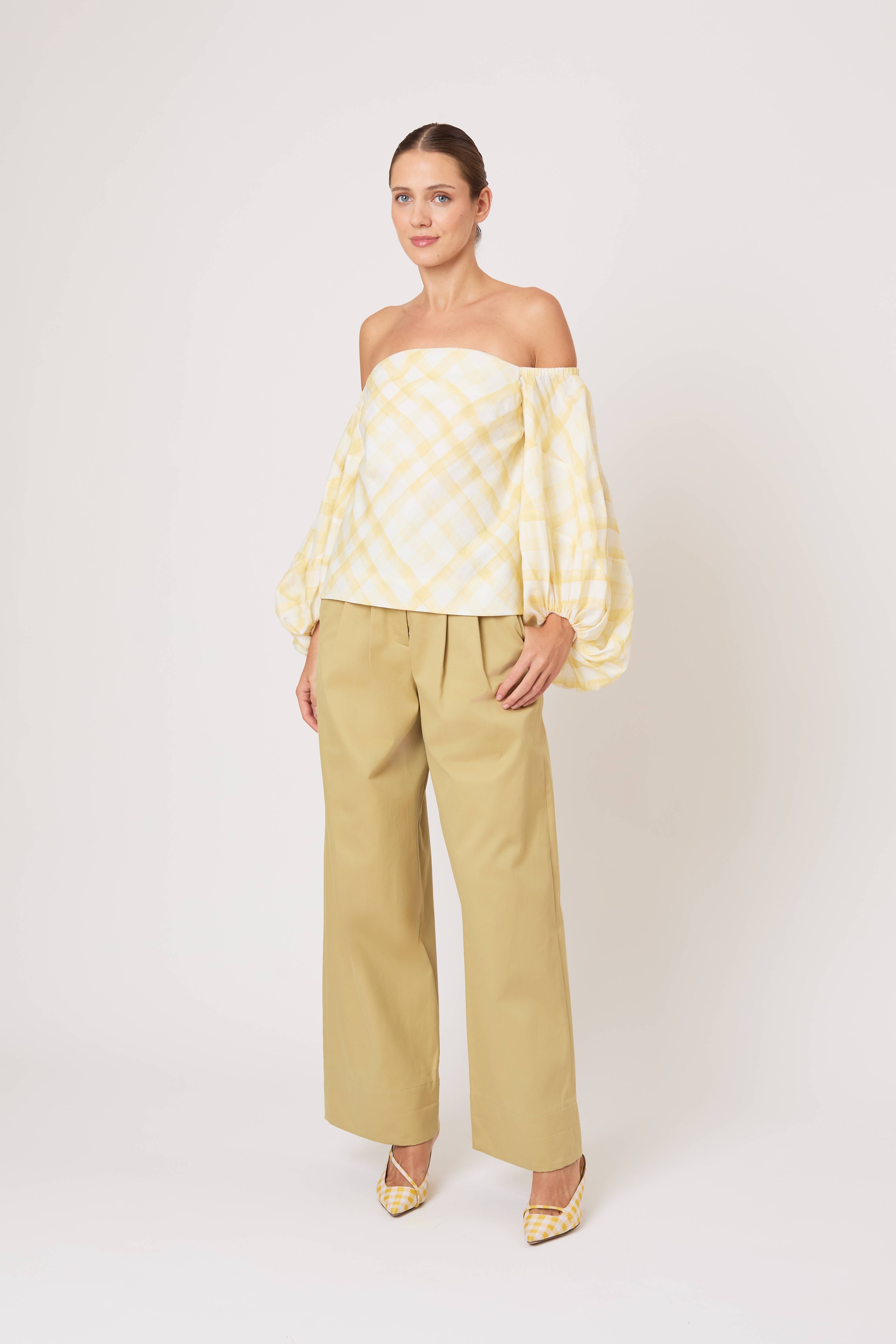 Balloon Sleeve Top in Watercolor Gingham on Lyocell Linen – Rosie