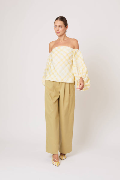 Balloon Sleeve Top in Watercolor Gingham on Lyocell Linen