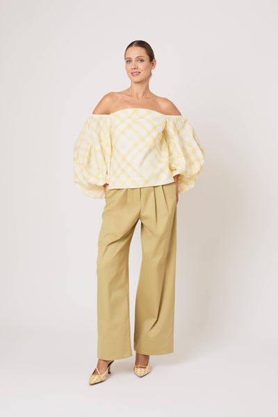 Balloon Sleeve Top in Watercolor Gingham on Lyocell Linen
