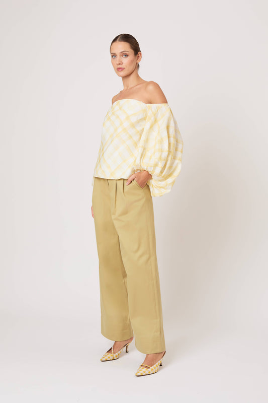 Balloon Sleeve Top in Watercolor Gingham on Lyocell Linen