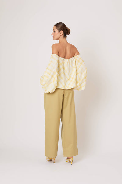 Balloon Sleeve Top in Watercolor Gingham on Lyocell Linen