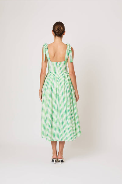 Bow Shoulder Dress in Watercolor Stripe Linen