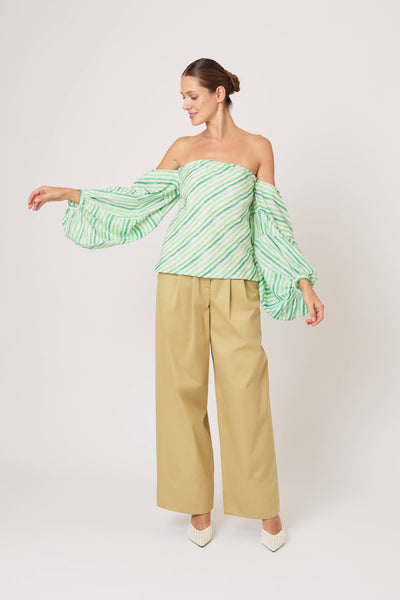 Balloon Sleeve Top in Watercolor Stripe Linen