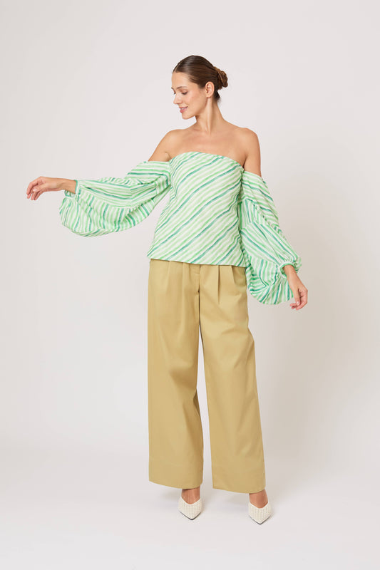 Balloon Sleeve Top in Watercolor Stripe Linen