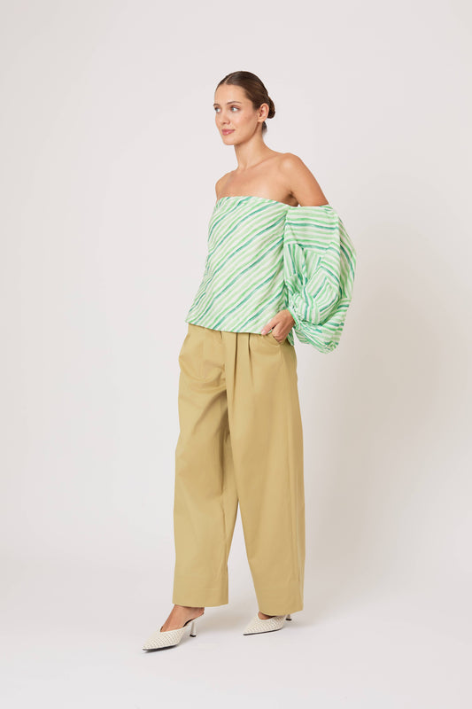 Balloon Sleeve Top in Watercolor Stripe Linen