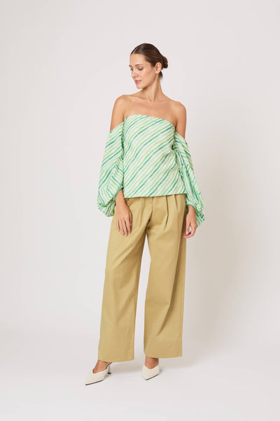 Balloon Sleeve Top in Watercolor Stripe Linen