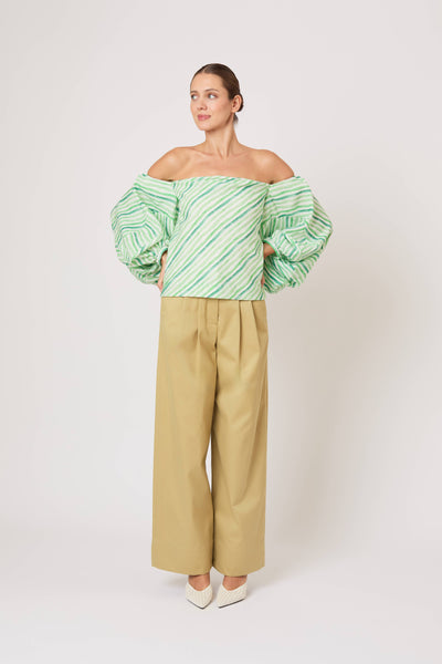 Balloon Sleeve Top in Watercolor Stripe Linen