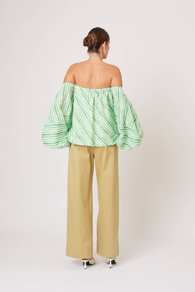 Balloon Sleeve Top in Watercolor Stripe Linen
