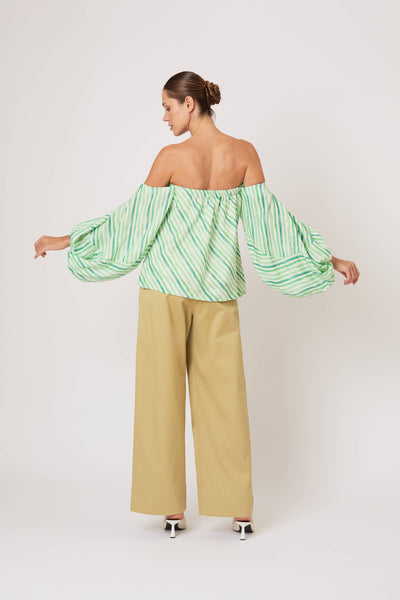 Balloon Sleeve Top in Watercolor Stripe Linen