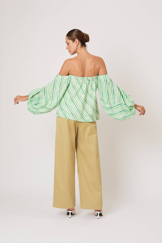 Balloon Sleeve Top in Watercolor Stripe Linen
