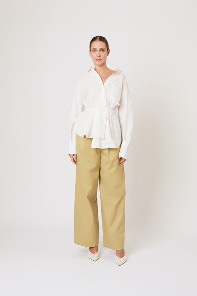 Falling off the Shoulder Top in Solid Cotton Poplin