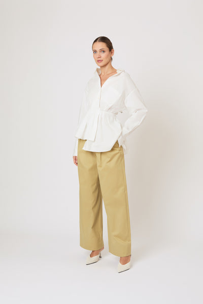 Falling off the Shoulder Top in Solid Cotton Poplin