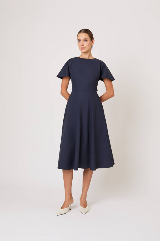 Buttercup Dress in Cotton Taffeta Navy / 8