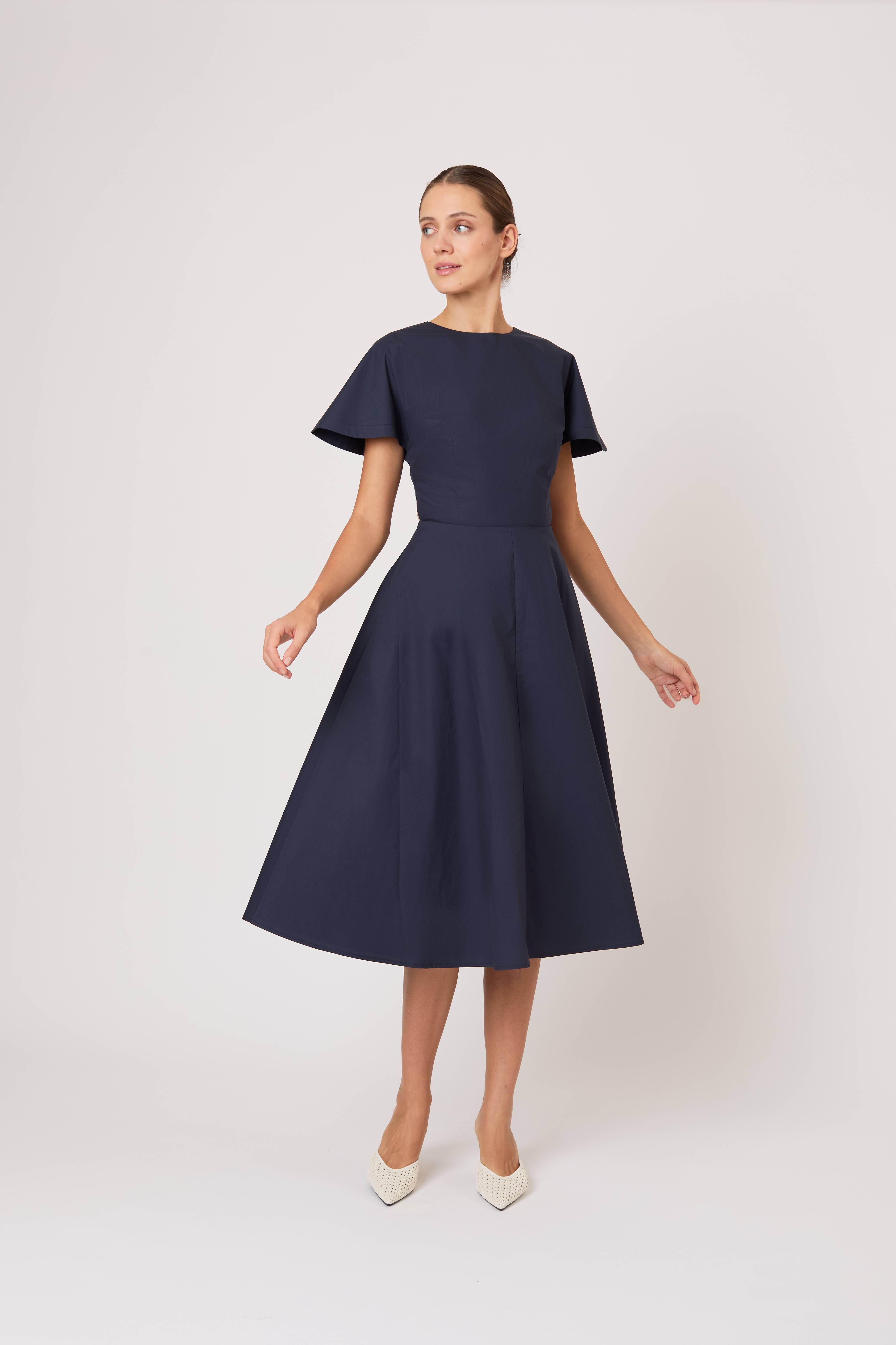 Buttercup Dress in Cotton Taffeta Navy / 8