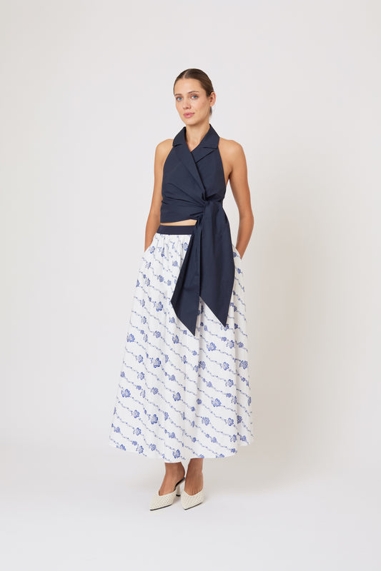 Easy Does It Skirt in Winding Vines Embroidered Poplin
